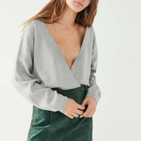 urban outfitters balletcore grey oversize surplice sweater - Picture 1 of 5